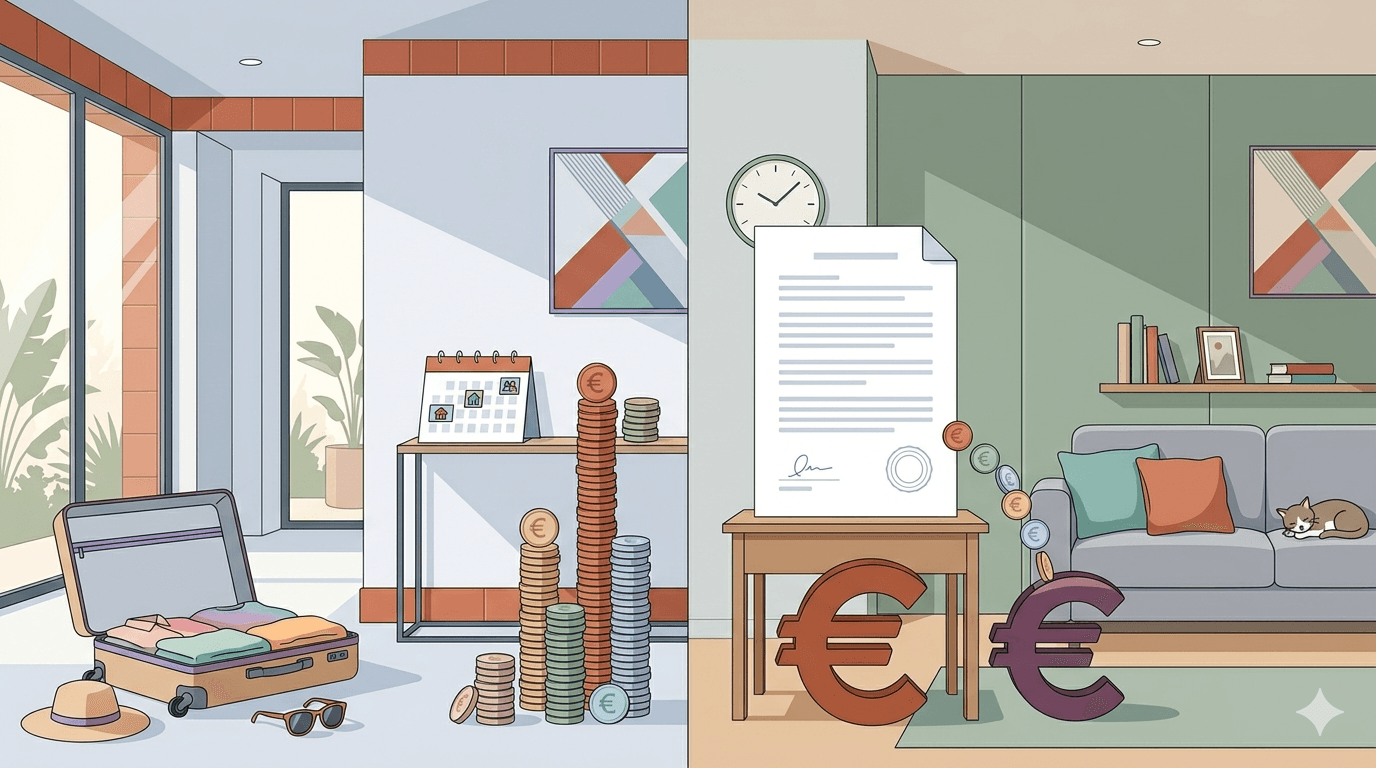 Comparativa visual entre alquiler turístico y alquiler de larga duración con gráficos de rentabilidad