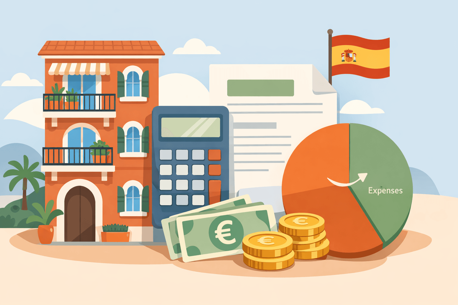 Documento fiscal con gráficos de ingresos y gastos de un alquiler turístico en España