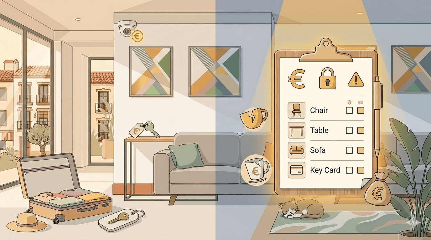 Owner documenting the condition of a vacation rental property before guest arrival