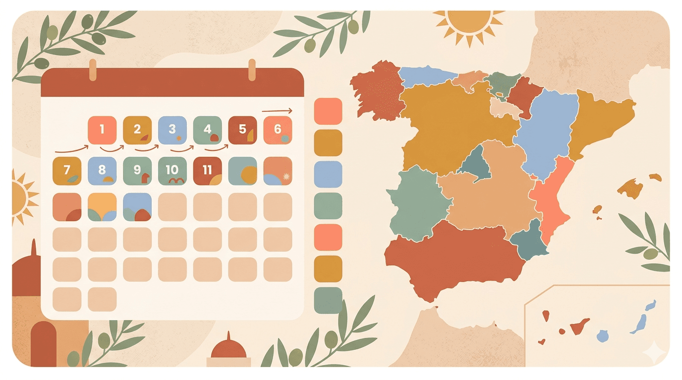 Calendario con días marcados mostrando los límites de alquiler turístico por comunidad autónoma en España