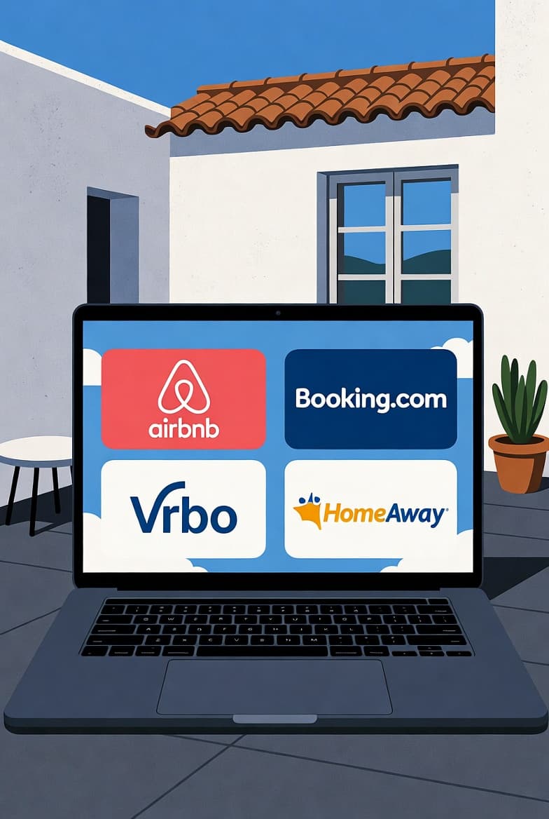 Pantalla de ordenador mostrando diferentes plataformas de alquiler vacacional