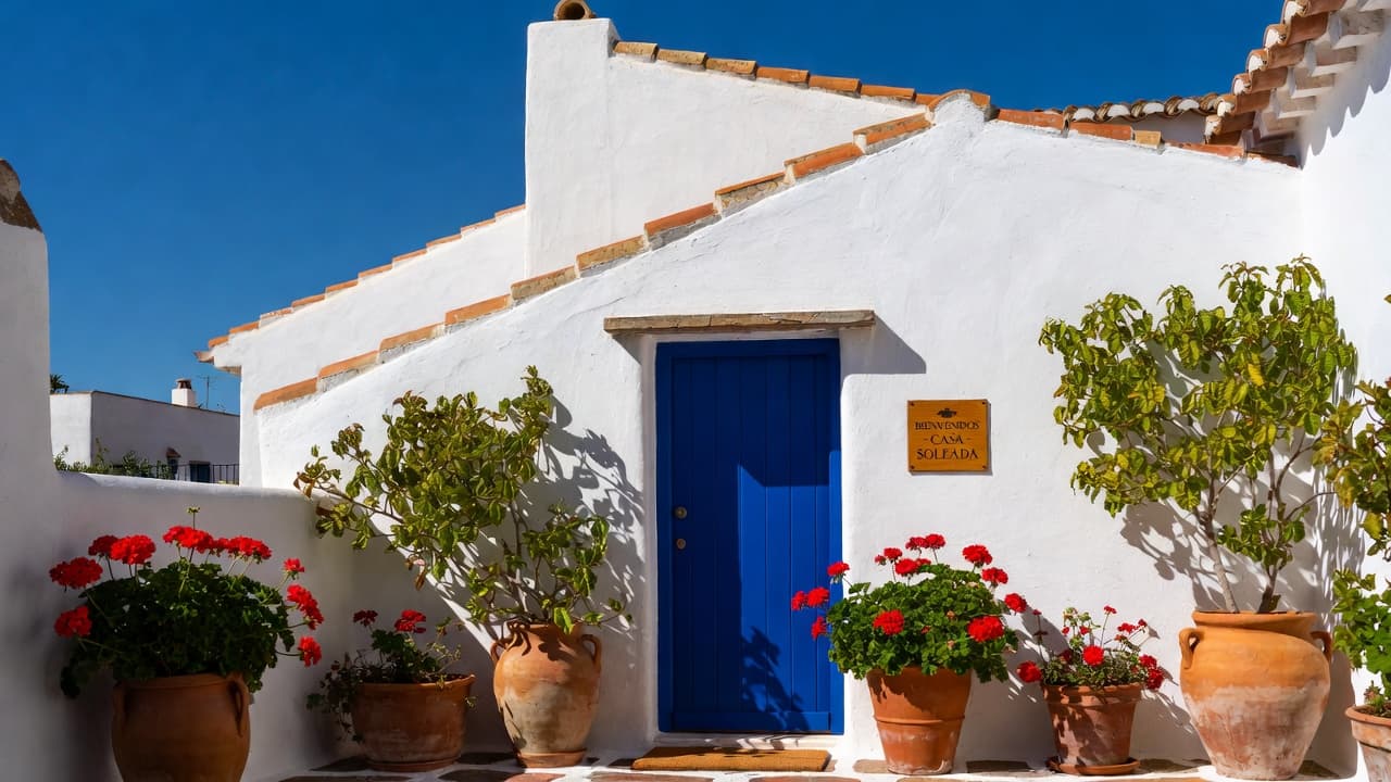 Propiedad de alquiler en España con cartel de bienvenida para huéspedes