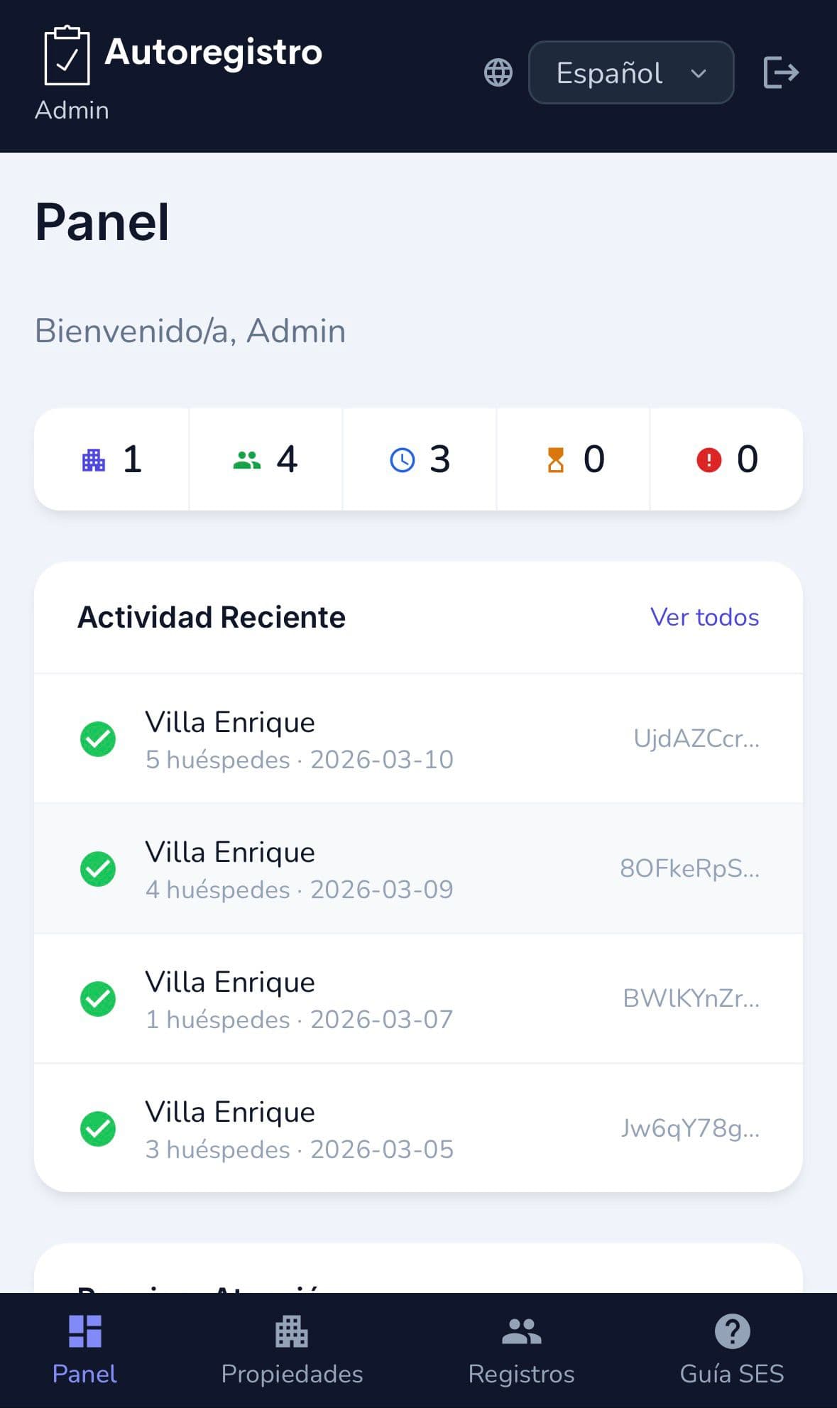 Dashboard showing guest check-in activity overview - UI preview