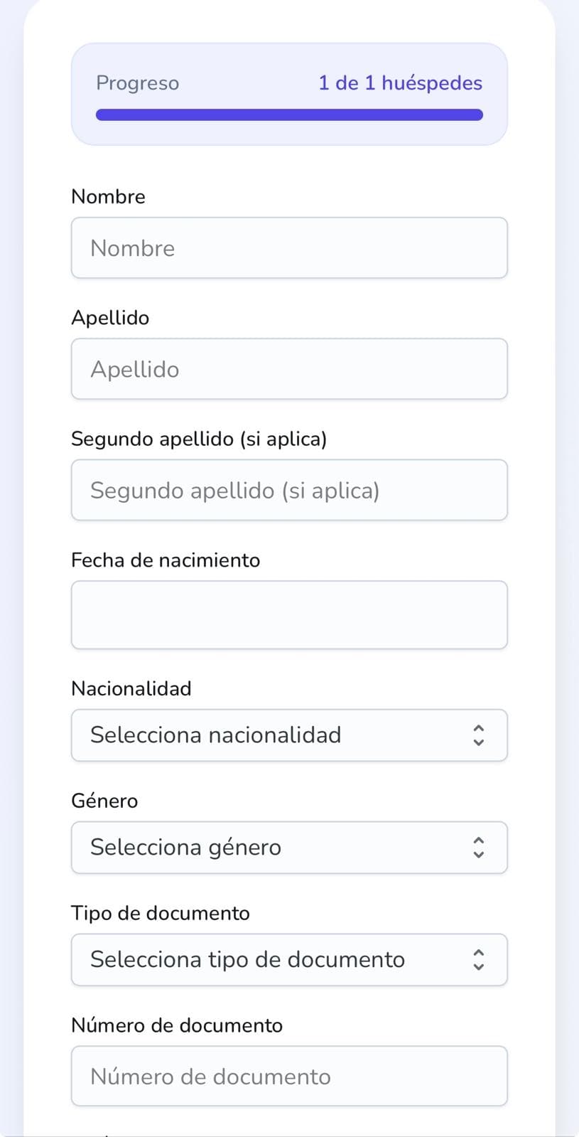 Self-service check-in form on a mobile device - UI preview